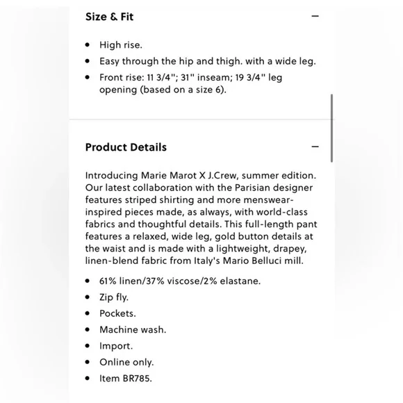 J. Crew x Marie Marot Sz 0 sailor wide leg pants linen blend navy gold buttons - Picture 3 of 7